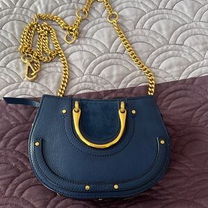 Chloe Navy Leather Crossbody / Belt Bag with Gold Chain